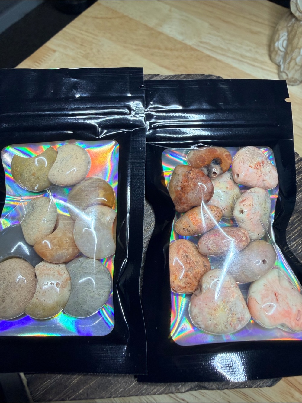 Coral Jade Charm Packages : hearts and stars only There are 11 in each package.